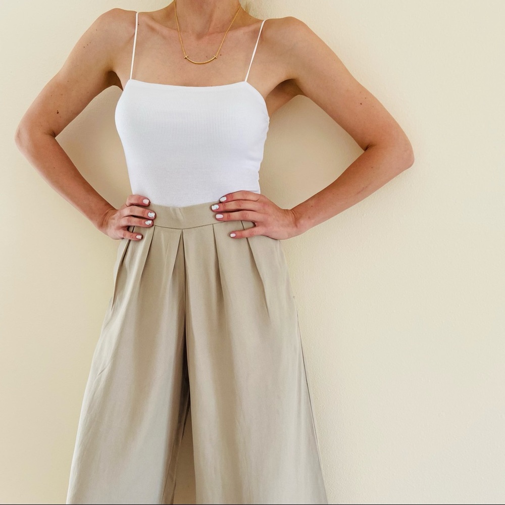 LOFT high waist wide leg pleated flare crop pants